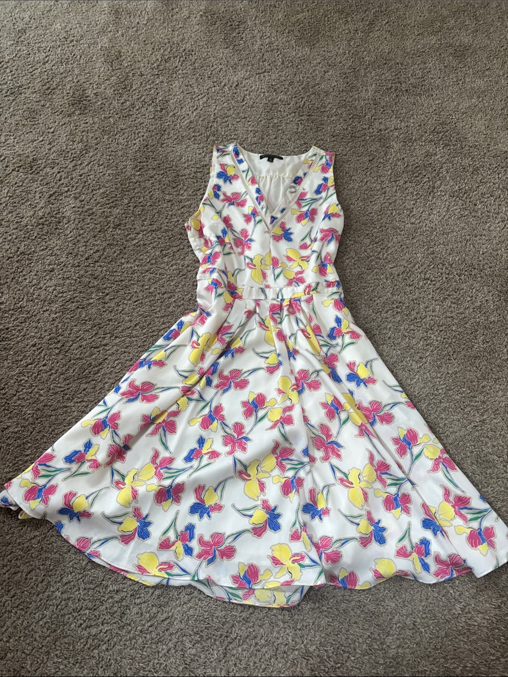 Banana Republic White Dress with Multicolor Floral Pattern
